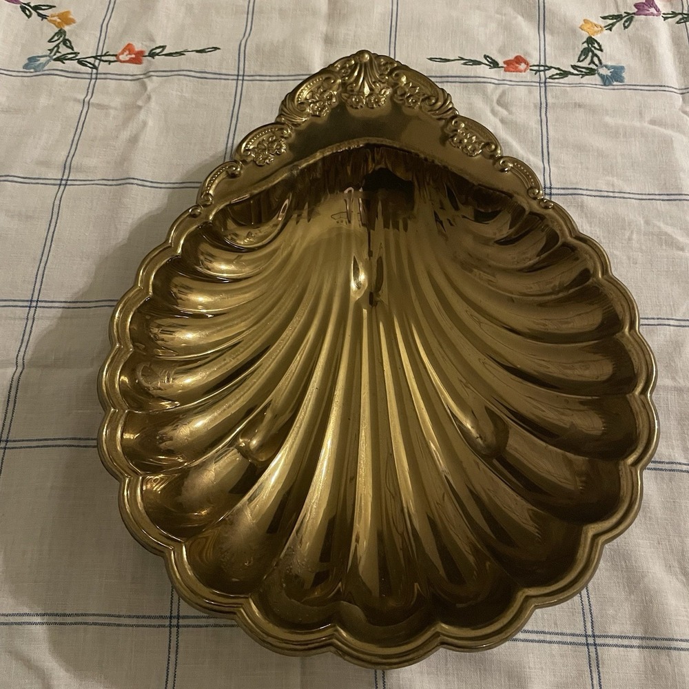 Vintage Large Brass Shell Serving Dish, Hollywood Regency Tray m, MCM - Picture 2 of 7